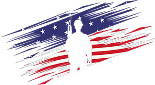 soldier silouetted in front of american flag