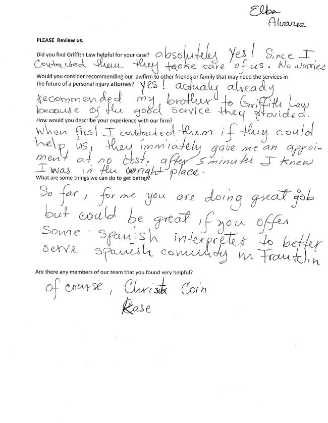 Testimonial and satisfaction survey from our client Elba