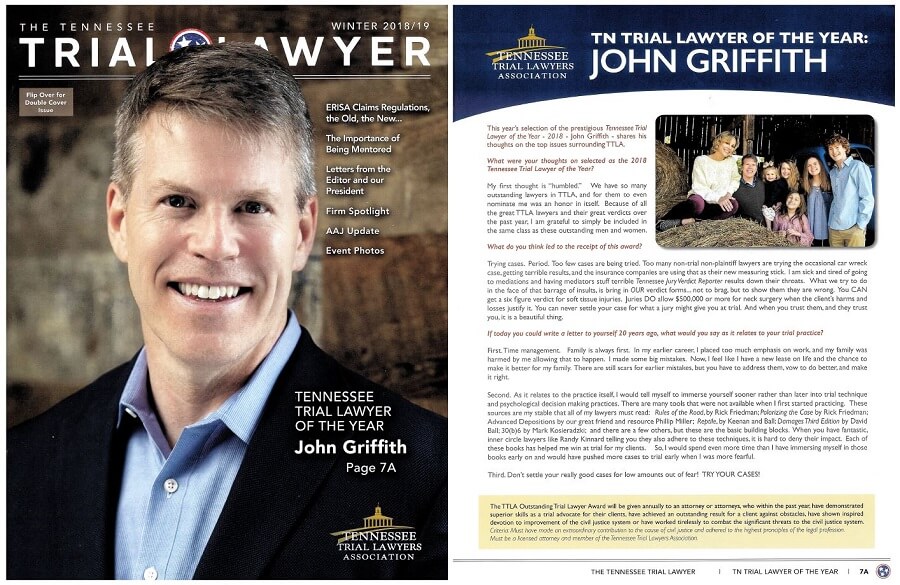 Personal injury trial attorney John Griffith featured in The Tennessee Trial Lawyer magazine