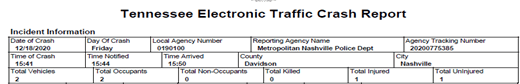 Tennessee Electronic Traffic Crash Report