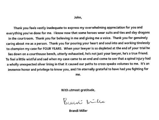 A client testimonial from client with spinal injuries