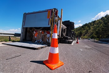 Tractor trailer wreck scene