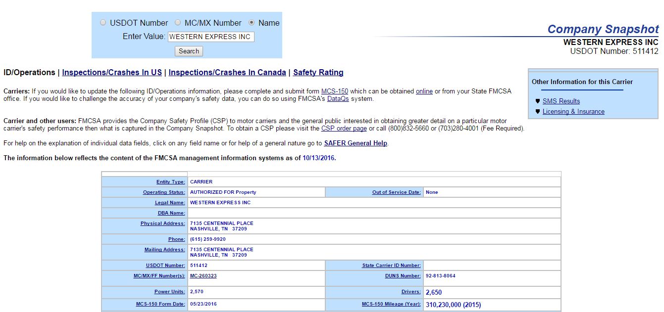 Trucking Company Safety Record