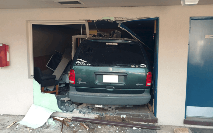 Van crashed into hotel room