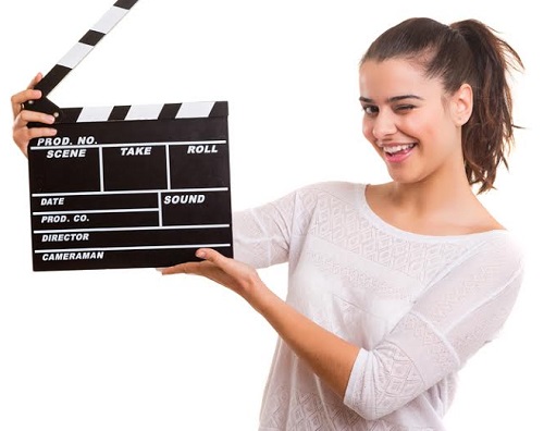 Woman with clapboard